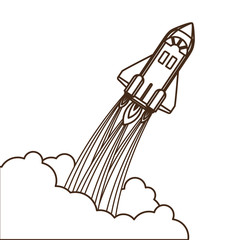 rocket taking off in white background