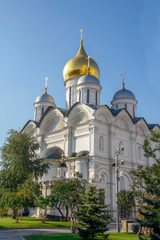 The golden cupolas of the Moscow Kremlin in Moscow ,Russia.