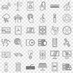 Connection icons set. Outline style of 36 connection vector icons for web for any design