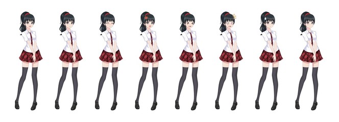 Anime manga schoolgirl plaid red skirt tie pattern