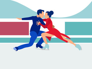 Competitions, sports dancing on the ice. In minimalist style Cartoon flat Vector