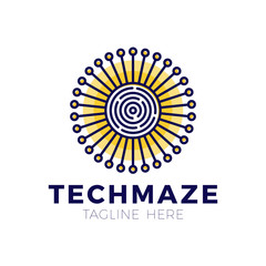 tech sun maze concept logotype template design. Business logo icon shape. circle maze simple logo illustration.