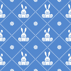 Fototapeta na wymiar Seamless pattern with rabbits and florets.