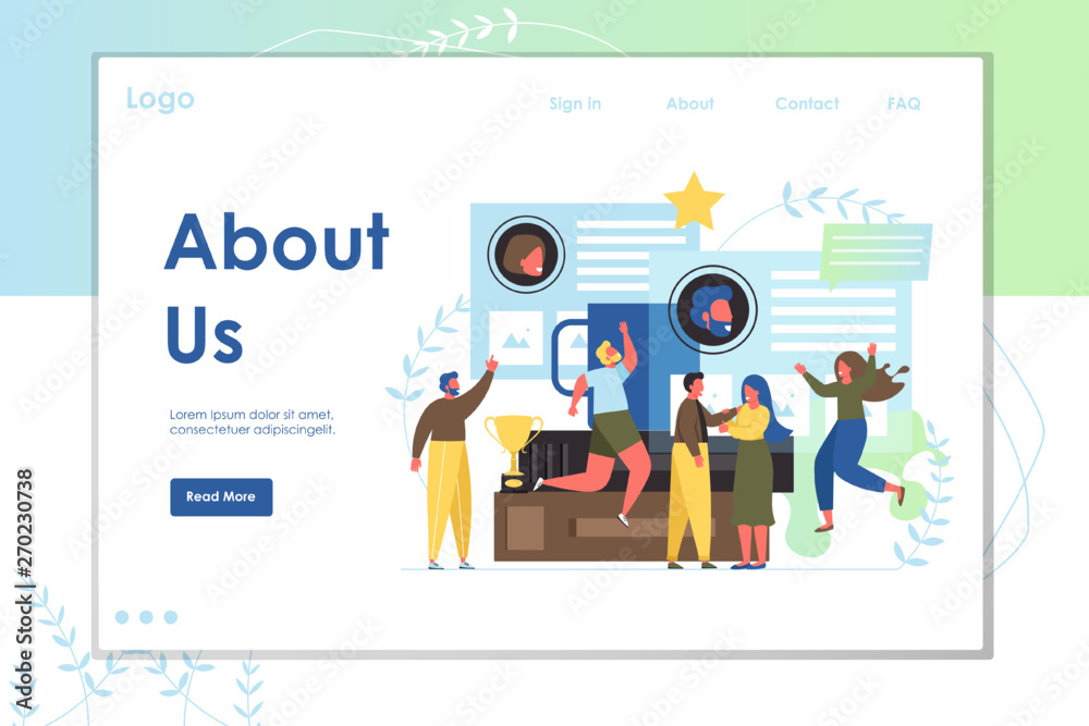 Poster about us vector website landing page design template