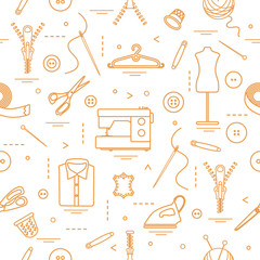 Pattern with tools and accessories for sewing.