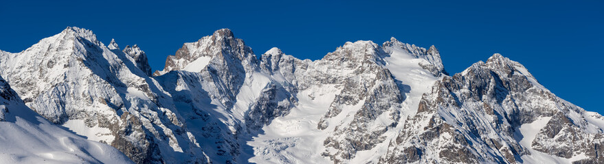 France, Hautes-Alpes (05), Col du Lautaret, Ecrins National Park - Winter panoramic view on Glacier...