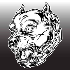 PITBULL dog vector illustration animals, bulldog, cartoon, collar, dog  face  graphic  guard head  icon, illustration  mammal  mascot  mongrel  pet 