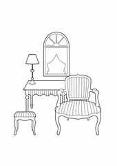 Drawing of a striped living room