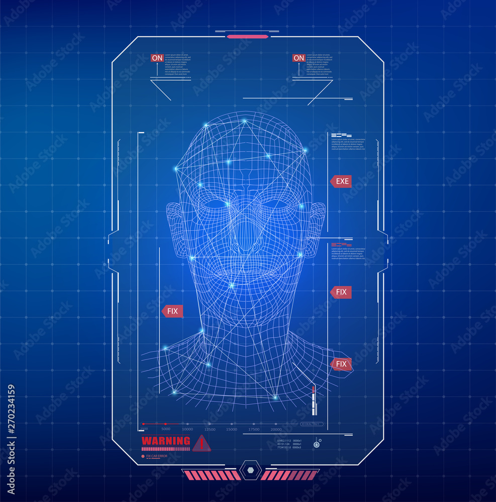 Aufkleber face recognition abstract tech background. biometric identification or recognition system of person 