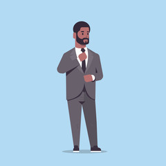 businessman in formal wear standing pose smiling male cartoon character african american business man office worker posing flat full length