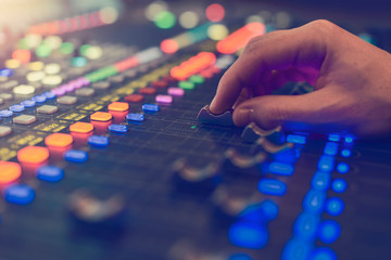 professional digital sound mixer panel with backlit in work