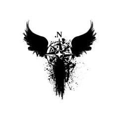 Naklejka premium Black grunge bird wings silhouettes with ink splash isolated on white background