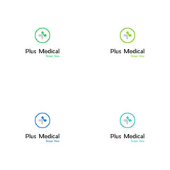 Modern Healthcare Medical Logo. Blue and Green Geometric Linear, Healthcare logo with plus sign,