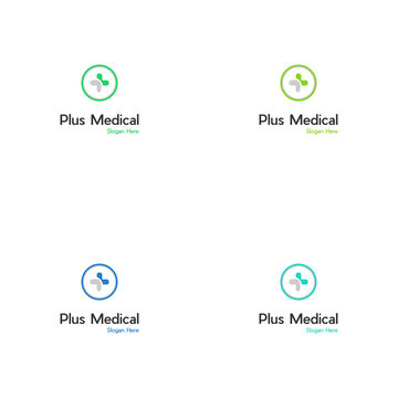 Modern Healthcare Medical Logo. Blue and Green Geometric Linear, Healthcare logo with plus sign,