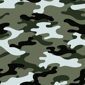 Military camouflage seamless pattern. Khaki texture. Trendy background. Abstract color vector illustration. For design wallpaper, wrapping paper, fabric.