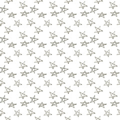 Hand drawn star pattern with ink doodles. white background. Clip art illustration watercolor style. Night cloud. Textile, banner