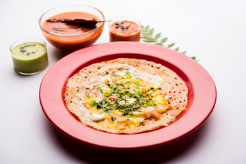 Egg Dosa is a popular south indian non-vegetarian breakfast or meal, served with sambar and chutney