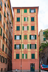 Camogli, Italy. 04-29-2019. Colored houses at Camogli. Liguria.