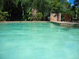 view from swimming pool in tropical resort