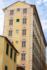 Naklejka premium Camogli, Italy. 04-29-2019. Colored houses at Camogli. Liguria.