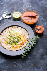 Egg Dosa is a popular south indian non-vegetarian breakfast or meal, served with sambar and chutney