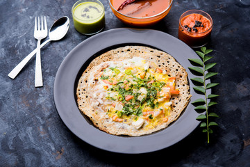 Egg Dosa is a popular south indian non-vegetarian breakfast or meal, served with sambar and chutney