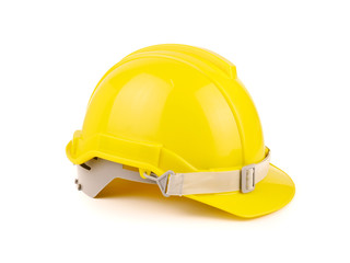 plastic yellow safety helmet or Construction hard hat concept safety project of workmen as engineer,isolated on white background