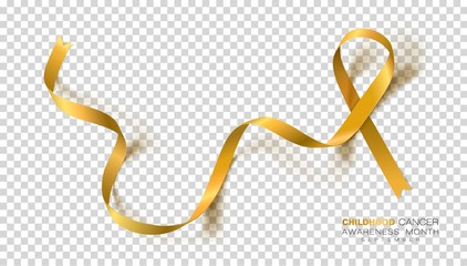 Childhood Cancer Awareness Month. Gold Color Ribbon Isolated On Transparent Background. Vector Design Template For Poster.