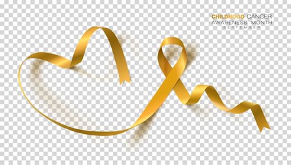 Childhood Cancer Awareness Month. Gold Color Ribbon Isolated On Transparent Background. Vector Design Template For Poster.