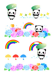 紫陽花とパンダ・虹のイラスト素材
