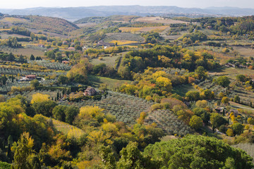 Countryside landscape. Countryside landscape with hills and a homestead; typical landscape of central Italy