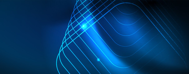 Neon glowing techno lines, hi-tech futuristic abstract background template, vector