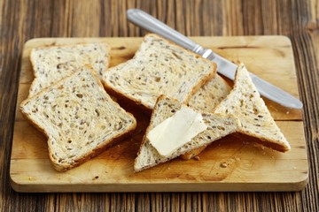 Toasted wholemeal bread and butter