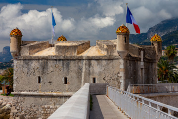 Menton. Old bastion fort with a fortress wall on the seashore.