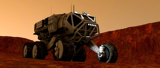 Extremely detailed and realistic high resolution 3d illustration of a Mars Rover Vehicle exploring martian landscape © Sasa Kadrijevic