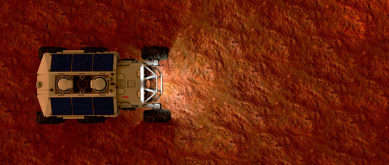 Extremely detailed and realistic high resolution 3d illustration of a Mars Rover Vehicle exploring martian landscape