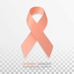 Uterine Cancer Awareness Month. Peach Color Ribbon Isolated On Transparent Background. Vector Design Template For Poster.