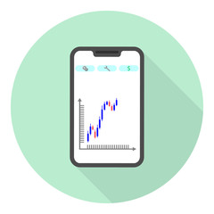 flat icon of smartphone with trading graphs on the screen
