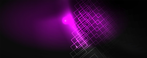 Shiny neon techno template. Neon lines background, 80s style laser rays