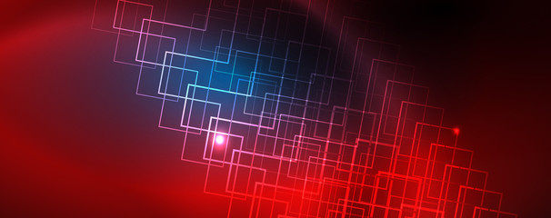 Neon glowing techno lines, hi-tech futuristic abstract background template, vector