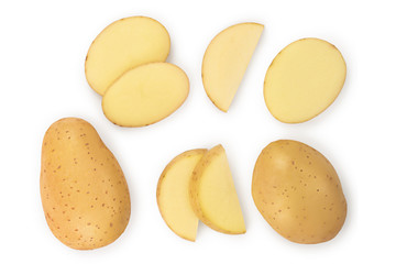 Young potato isolated on white background. Harvest new. Top view. Flat lay, Set or collection