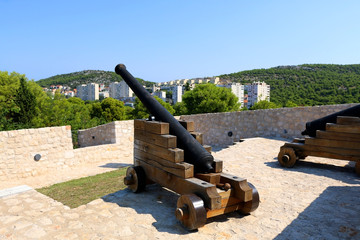 Historic cannon on Barone Fortress in Sibenik, Croatia.