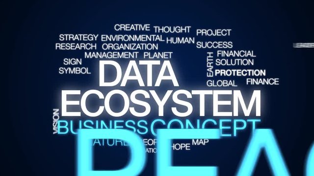 Data ecosystem animated word cloud. Kinetic typography.