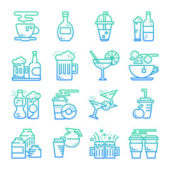 drinks and beverages gradient icon vector set