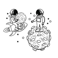 silhouette of astronauts with space suit in space © Grgroup