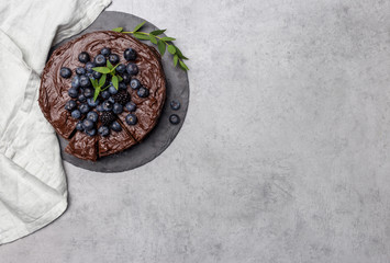 Copy space with chocolate cake with napkin