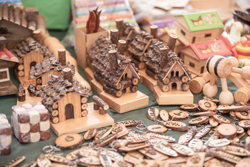 Handmade souvenirs made of pine wood from the mazamitla forest.