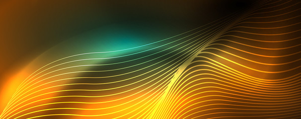 Shiny neon vector wave line abstract background, motion concept