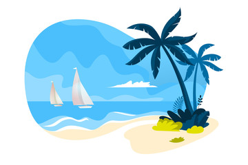 Fototapeta na wymiar Summer vector illustration. Flat design concept for web and social media banner, background, summer card template, travel and holiday ads, advertising material.
