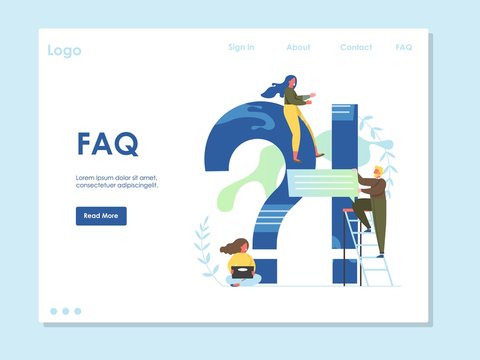 FAQ vector website landing page design template
